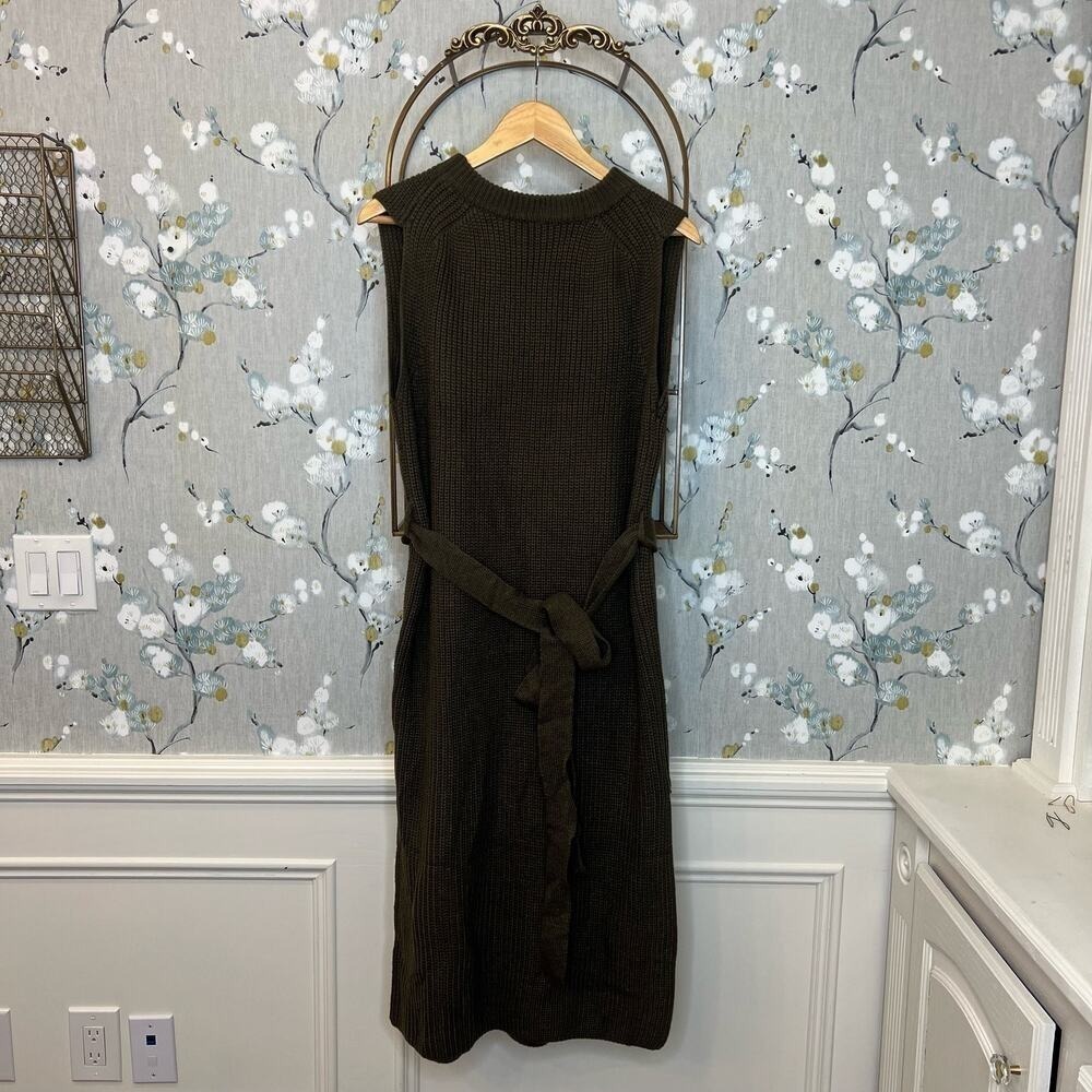 Amazon Womens Sleeveless Knit Belted Midi Sweater Dress Olive Green L NWT - Picture 2 of 8